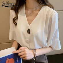 Summer women's blouse 2021 flare short sleeve solid chiffon blouse women shirts 3XL 4XL plus size blouse women tops 4916 50 2024 - buy cheap
