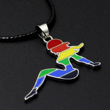 youe shone Cut Out Shape Hot Girl Rainbow Necklace with 18" chain LGBT Steel Lesbian Pride Jewelry 2024 - buy cheap