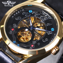 Мужские механические часы-скелетоны Winner, золотистые дизайнерские Роскошные автоматические часы от лучшего бренда 2024 - купить недорого