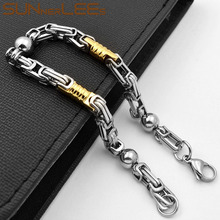 SUNNERLEES Fashion Jewelry Stainless Steel Bracelet 6mm Geometric Byzantine Link Chain Silver Color Gold Plated Men Women SC53 B 2024 - buy cheap