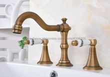Basin Faucets Antique Brass 3 Pcs Bathroom Sink Faucet Double Handle 3 Hole Deck Mounted Bathtub Hot Cold Mixer Tap Ban085 2024 - buy cheap