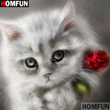HOMFUN-pintura de diamante 5D DIY "Flor y gato", cuadrados o redondos de imitación bordado de diamantes, estilo punto de cruz 3D, decoración del hogar, A19385 2024 - compra barato