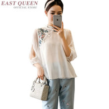 Женская рубашка, традиционная китайская блузка с воротником-стойкой 2024 - купить недорого