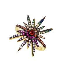 rainbow colorful starburst women fashion ring jewelry Gold color 2019 summer new design trendy rings 2024 - buy cheap