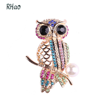 RHao Multi Colorful Rhinestone Owl Brooches for women hollow animal owl brooches for men Christmas brooch broches hijab pins 2024 - buy cheap