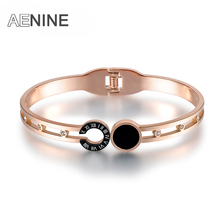 AENINE Classic Roman Number Engagement Bangles For Women Stainless Steel Black Shell Lovely Charm Bracelets & Bangles B17019 2024 - buy cheap