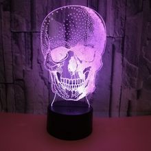 Lâmpada 3d led em 7 cores que muda de luz, dia das bruxas, crânio, acrílico, 3d, hologramas, ilusão, mesa, presente para crianças, dropshipping