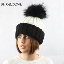 Winter Hats For Women Real Mink Fur Pom Poms Patchwork Knitted Hat Skullies Beanies Winter Womens Hat Girl 'S Wool Hat 2024 - buy cheap