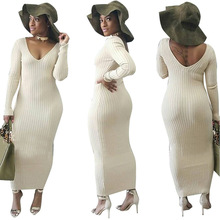 OKAYOASIS New Women Dress Autumn And Winter Sweater Dresses Slim V-Neck Long Knitted Dress Sexy Bodycon Robe dress 2024 - buy cheap