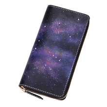 Handmade Genuine Leather Bright Romantic Starry Sky Wallets Inlaid Crystal Purses Women Clutch Vegetable Tanned Leather Wallet 2024 - buy cheap