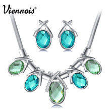 VIennois Luxury Jewelry Set For Women Ocean Blue Crystal Necklace And Earrings Jewelry Set Bridal Jewelry Set for Wedding 2024 - buy cheap