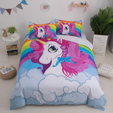 Yi chu xin 3d rainbow unicorn bedding set kids Cartoon print twin duvet cover set girl bedroom single size bed set 2024 - buy cheap