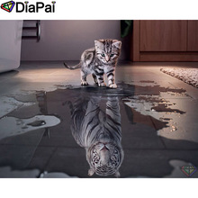 DIAPAI 5D DIY Pintura 100% Praça Cheia de Diamante/Broca Redonda "gato Animal do tigre" Diamante Bordado Ponto Cruz 3D Decor A22099 2024 - compre barato