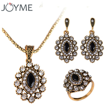 Joyme New Vintage Look Gold-Color Eye Wedding Turkish Jewelry Crystal Earring Ring Necklace Sets For Women Bijoux Femme 2024 - buy cheap