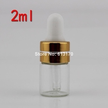 100pcs 2ml Empty Glass bottles with dropper,Clear Essential Oil bottle,Gold collar,Small sample Vials Cosmetic packing container 2024 - buy cheap