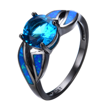 Antique Claw Rings Ocean Blue Fire Opal Stone Light Blue Stone Jewelry Women/Men Engagement Band Black Gold Filled Wedding 2024 - buy cheap