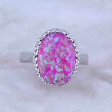 Женское овальное кольцо с розовым огненным опалом, ювелирное изделие серебряного цвета, размер 6/9, J0527 2024 - купить недорого