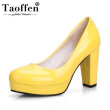 TAOFFEN 9 Color Ladies Hig Heel Shoes Women's Pumps Round Toe Thick Heel Shoes Candy Color Patent Leather Pumps  Size 32-43 2024 - buy cheap