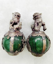 Tibet prata dragão verde jade phoenix bola foo fu cão guardion leão par estátua atacado fábrica de bronze artes tomadas 2024 - compre barato
