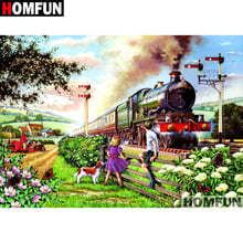 HOMFUN-pintura de diamante 5D DIY "paisaje de tren", cuadrados o redondos de imitación bordado de diamantes, estilo punto de cruz 5D, decoración del hogar, A07258 2024 - compra barato