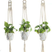 Macrame Plant Hanger Plant Pot Holder Cotton Rope Hanging Planter Basket with Key Ring and Boho Beads Home Decoration for Indoor 2024 - buy cheap