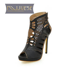 MLJUESE 2018 women sandals summer style zippers Black color  Gladiator platform high heels women size 34-43 2024 - buy cheap