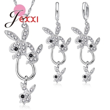 Shinning Crystal Jewelry Sets 925 Sterling Silver Cute Rabbit Necklace & Earrings Top quality Beautiful Girls Pendant Set 2024 - buy cheap