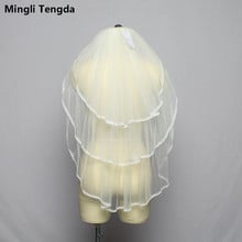 Velo De Novia Mingli Tengda De color marfil con peine, Velo corto De encaje De tres capas, Velo De boda, Velo elegante para señora, Velo De Novia 2024 - compra barato