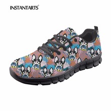 INSTANTARTS Youth Girl Bulldog Terrier Casual Lace Up Mesh Sneakers Flats Shoes Cute Dog Pattern Women Spring Zapatos De Mujer 2024 - buy cheap