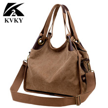 KVKY Large Capacity Women's Canvas Handbag Casual Canvas Shoulder Bags Vintage Crossbody Messenger Bags Female Tote Bags Purse 2024 - buy cheap