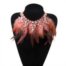 ZMZY Women Feather Collar Necklace Boho Jewelry Glass Crystal Big Choker Statement Necklaces & Pendants Bohemia Accessories 2024 - buy cheap