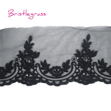 BRISTLEGRASS 1 Yard Black Embroidered Flower Vine Tulle Mesh Lace Trims Applique Patches Bridal Wedding Dress Costume DIY Sewing 2024 - buy cheap