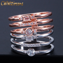 CWWZircons Geometric Rose Gold Silver Plated CZ Cubic Zirconia Simple Ladies Knuckle Rings New Fashion Punk Jewelry R118 2024 - buy cheap