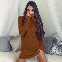 Casual Women Knitted O-Neck Full Regular Sexy A-Line Solid Sweater Mini Dresses Bodycon Autumn Dress 2024 - buy cheap