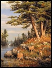 Needlework for embroidery DIY French DMC High Quality - Counted Cross Stitch Kits 14 ct Oil painting - Deer and Pines 2024 - buy cheap