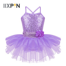 IIXPIN Kids Girls Ballet Tutu Dress Spaghetti Shoulder Straps Sequins Flower Strap Ballet Dance Gymnastics Leotard Tutu Dress 2024 - buy cheap