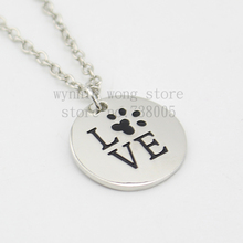 2015 new Silver "LOVE" Round Pendant with Paw Print Necklace Pet Rescue Paw Print Tag Wholesale Jewelry 2024 - buy cheap