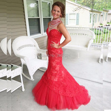 Женское длинное вечернее платье-русалка, красное кружевное платье с жемчужинами, длинное прозрачное сексуальное платье-русалка, длинное вечернее платье 2024 - купить недорого