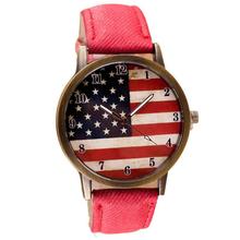 Timezone #301 Simple Women men's Watch American Flag pattern Leather Band Analog Quartz Vogue Wrist Watches 2024 - buy cheap