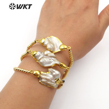 WT-B437 WKT Popular new style natural random mop pearl girl bracelet brass bead adjustable chain with gold color plated 2024 - buy cheap