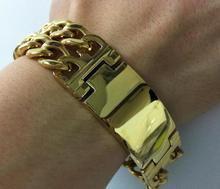 Pulseira grande de aço inoxidável dourada bracelete de 22mm 9 polegadas da moda curb pulseira id pulseira bracelete masculino presentes 2024 - compre barato