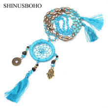 SHINUS BOHO Bohemian Long Necklaces Women Handmade Knotted Natural Stones Beaded Necklace Tassel & Copper Coin Pendants Jewelry 2024 - buy cheap