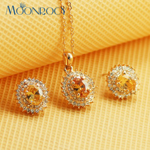 MOONROCY Free Shipping fashion Cubic Zirconia crystal necklace and earrings Crystal Jewelry set Rose Gold Color for women 2024 - buy cheap