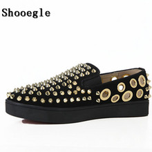 SHOOEGLE High Quality Summer Men Casual Shoes Gold Spikes Rivets Breathable Holes Flats Chaussure Homme Daily Espadrilles Man 2024 - buy cheap