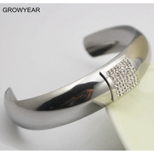 Bulk Mirror Polish 316L Stainless Steel Jewelry Cyrstal Cuff Silver color Bangle Bracelet For Women Girls 2024 - buy cheap