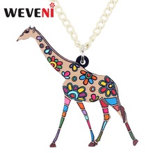 WEVENI Acrylic Anime Floral African Giraffe Necklace Pendant Chain Hot Trendy Wild Jungle Animal Jewelry For Women Girls Gift 2024 - buy cheap