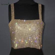 Sexy Shine Rhinestone Diamond Sleeveless Tank Top Women Night Party Club Streetwear Sequin Gold Sliver Black Crop Top Clubwear 2024 - buy cheap