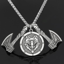 Nordic mythology Viking Odin mounts wolf head crow axe men's pendant necklace 2024 - buy cheap