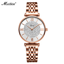 Meibin 2019 relógio de pulso de luxo feminino, relógio de quartzo elegante com pulseira de diamante e fivela magnética, presente para mulheres 2024 - compre barato