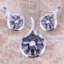 Classy Rainbow Cubic Zirconia Silver Plated Earrings Pendant Necklace Jewelry Sets S0786 2024 - buy cheap